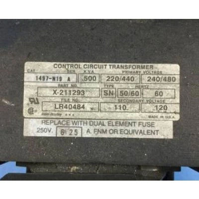 1497-N19 TRANSFORMER .500KVA PRIM 240/480V Allen Bradley 1497-N19 TRANSFORMER .500KVA PRIM 240/480V Allen Bradley